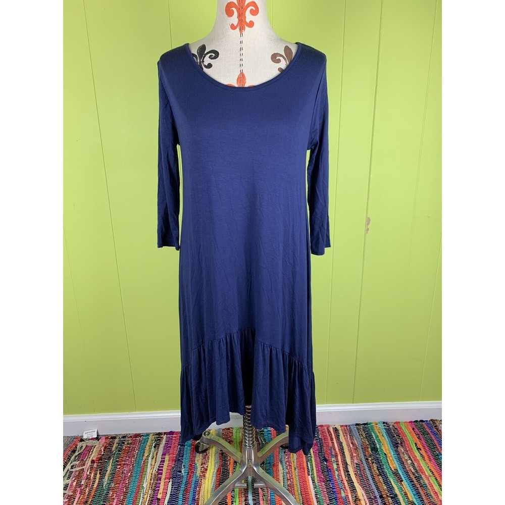 NWT HOT GINGER women  Tunic Blue Dress Size S Asymmetric Ruffle 3/4 Sleeve